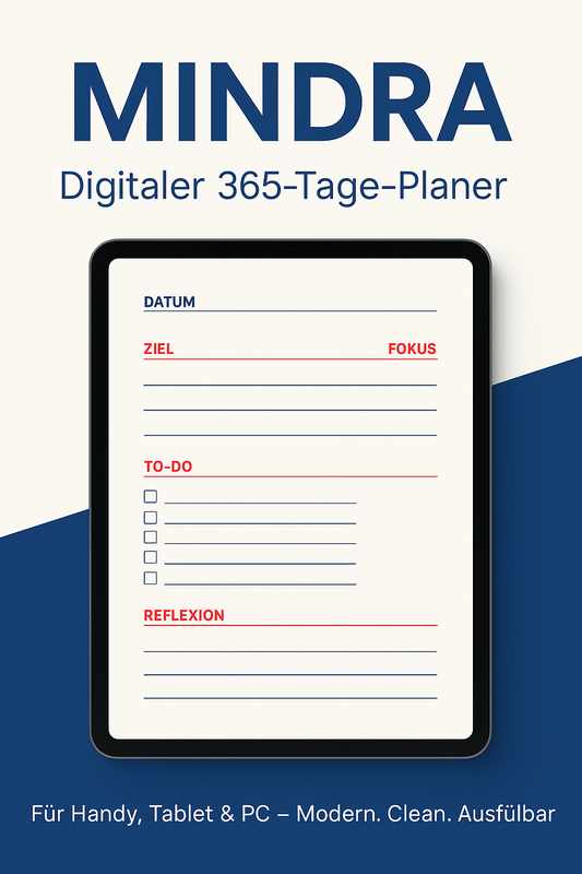 MINDRA – Digitaler 365-Tage-Planer | Ausfüllbares PDF für Handy, Tablet & PC